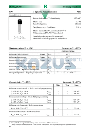 2N3903 datasheet - Si-Epitaxial PlanarTransistors