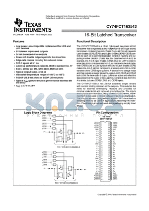 CY74FCT163543APVCT datasheet - 16-Bit Latched Transceiver