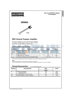 2N3903 datasheet - NPN General Purpose Amplifier