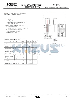 2N3904 datasheet - EPITAXIAL PLANAR NPN TRANSISTOR (GENERAL PURPOSE, SWITCHING)