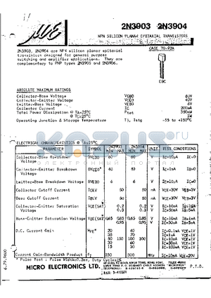 2N3904 datasheet - NPN SILICON PLANAR EPITAXIAL TRANSISTORS