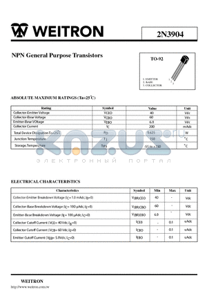 2N3904 datasheet - NPN General Purpose Transistors