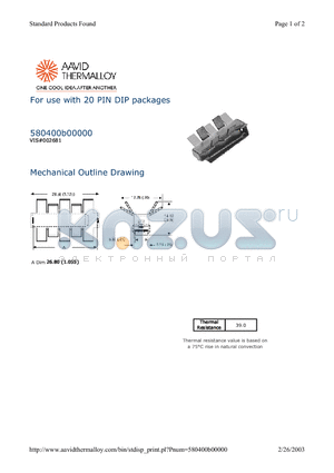 580400B00000 datasheet - For use with 20 PIN DIP packages