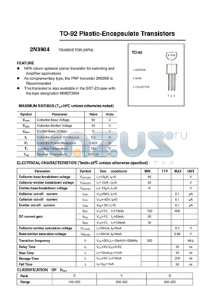 2N3904 datasheet - TO-92 Plastic-Encapsulate Transistors