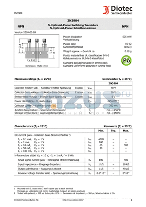 2N3904 datasheet - Si-Epitaxial-Planar Switching Transistors