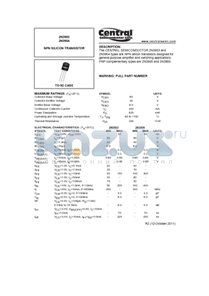 2N3904 datasheet - NPN SILICON TRANSISTOR