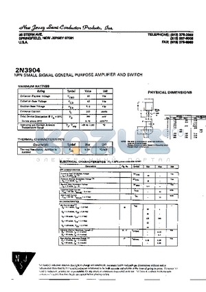 2N3904 datasheet - NPN SMALL SIGNAL GENERAL PURPOSE AMPLIFIER AND SWITCH