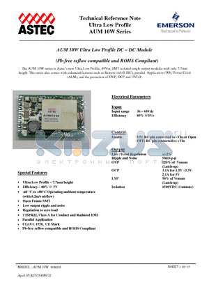 AUM03Y48 datasheet - Ultra Low Profile DC - DC Module (Pb-free reflow compatible and ROHS Compliant)