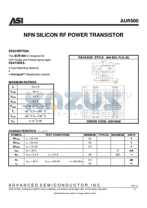 AUR500 datasheet - NPN SILICON RF POWER TRANSISTOR