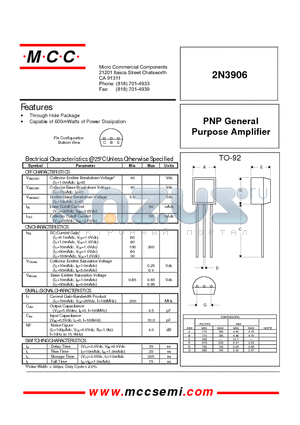 2N3906 datasheet - PNP General Purpose Amplifier