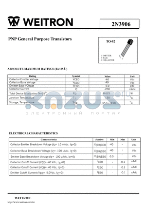 2N3906 datasheet - PNP General Purpose Transistors