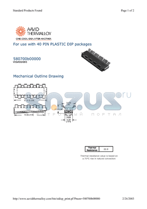 580700B00000 datasheet - For use with 40 PIN PLASTIC DIP packages