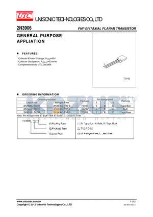 2N3906 datasheet - GENERAL PURPOSE APPLIATION