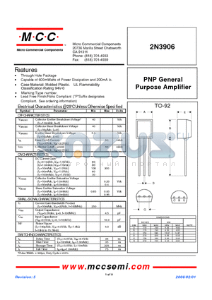 2N3906-AP datasheet - PNP General Purpose Amplifier