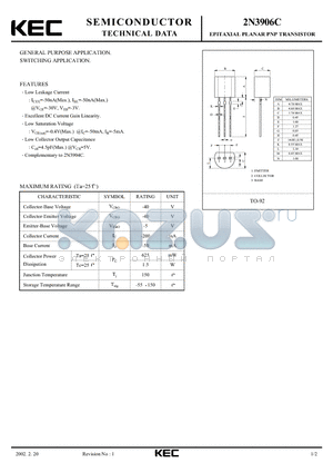 2N3906C datasheet - EPITAXIAL PLANAR PNP TRANSISTOR