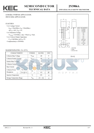 2N3906A datasheet - EPITAXIAL PLANAR PNP TRANSISTOR