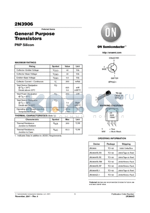 2N3906RLRP datasheet - General Purpose Transistors