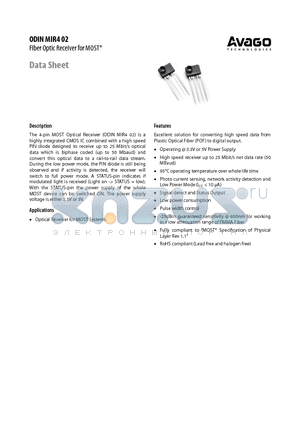 AV02-0744EN datasheet - The 4-pin MOST Optical Receiver (ODIN MIR4 02)