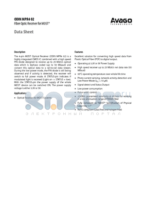 AV02-0745EN datasheet - The 4-pin MOST Optical Receiver (ODIN MPR4 02)