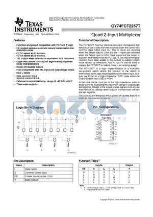 CY74FCT2257CTSOCT datasheet - Quad 2-Input Multiplexer