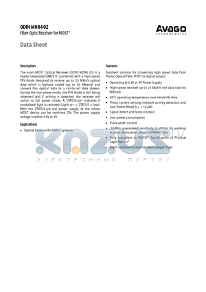 AV02-0746EN datasheet - The 4-pin MOST Optical Receiver (ODIN MOR4 02)