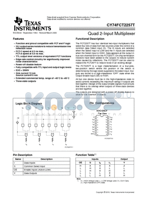 CY74FCT2257T datasheet - Quad 2-Input Multiplexer