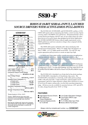 5810-F datasheet - BiMOS II 10-BIT SERIAL-INPUT, LATCHED SOURCE DRIVERS WITH ACTIVE-DMOS PULL-DOWNS