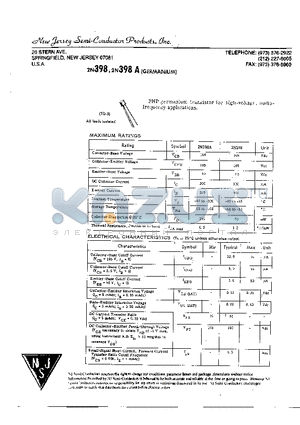 2N398 datasheet - PNP germanium transistor for high-voltage, audio-frequency applications