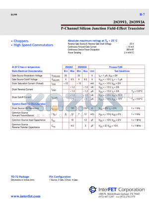 2N3993A datasheet - P-Channel Silicon Junction Field-Effect Transistor