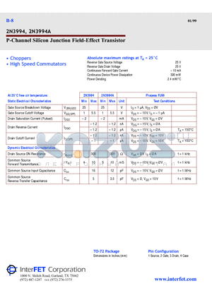 2N3994 datasheet - P-Channel Silicon Junction Field-Effect Transistor