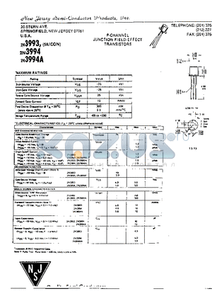 2N3993 datasheet - P-CHANNEL JINCTION FIELD EFFECT TRANSISTORS