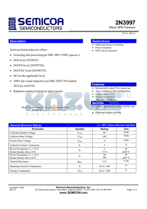 2N3997 datasheet - Silicon NPN Transistor