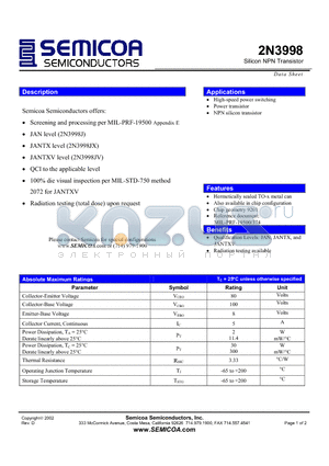 2N3998 datasheet - Silicon NPN Transistor