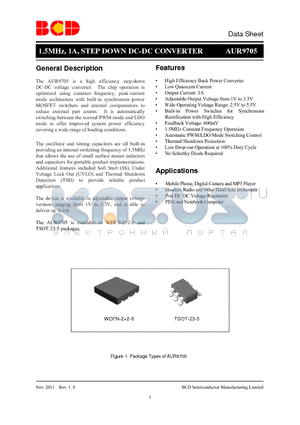 AUR9705 datasheet - 1.5MHz, 1A, STEP DOWN DC-DC CONVERTER