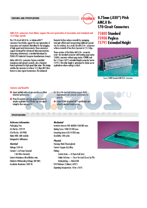 75791-0001 datasheet - 0.75mm (.030) Pitch AMC.0 B 170-Circuit Connectors