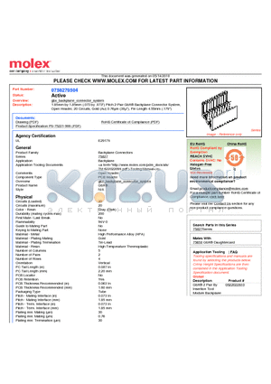 75827-0504 datasheet - 1.85mm by 1.85mm (.073 by .073) Pitch 2-Pair GbX^ Backplane Connector System, Open Header, 20 Circuits, Gold (Au) 0.76lm (30l), Pin Length 4.55mm (.179)