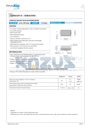 1SMA5919 datasheet - SURFACE MOUNT SILICON ZENER DIODE