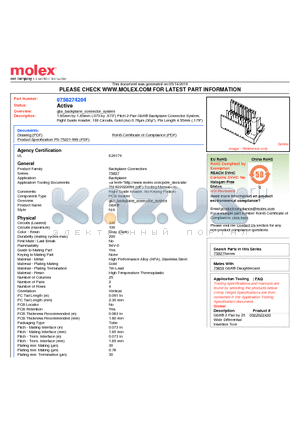 75827-4204 datasheet - 1.85mm by 1.85mm (.073 by .073) Pitch 2-Pair GbX^ Backplane Connector System, Right Guide Header, 100 Circuits, Gold (Au) 0.76lm (30l), Pin Length 4.55mm (.179)