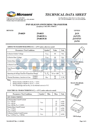 2N4029_1 datasheet - PNP SILICON SWITCHING TRANSISTOR