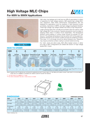 1206GC102KAT2A datasheet - High Voltage MLC Chips