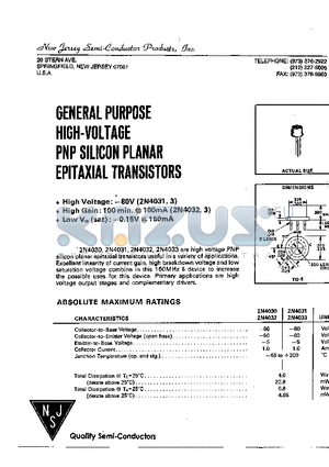 2N4030 datasheet - GENERAL PURPOSE HIGH-VOLTAGE