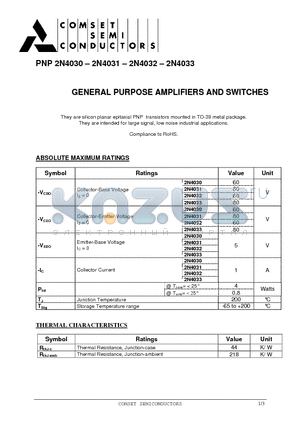 2N4032 datasheet - GENERAL PURPOSE AMPLIFIERS AND SWITCHES