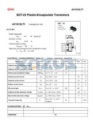 AV1015LT1 datasheet - SOT-23 Plastic-Encapsulate Transistors