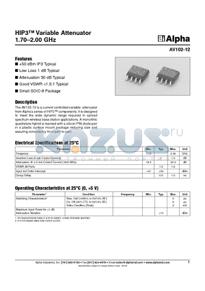 AV102-12 datasheet - HIP3 Variable Attenuator 1.70.2.00 GHz