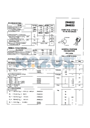 2N4033 datasheet - GENERAL PURPOSE TRANSISTOR (PNP SILICON)