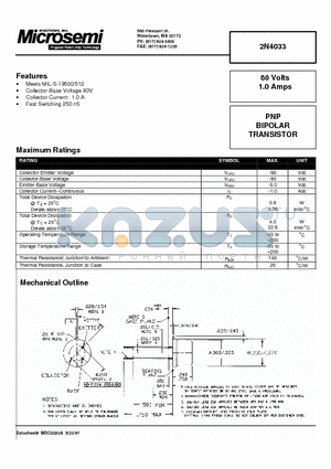 2N4033 datasheet - PNP BIPOLAR TRANSISTOR
