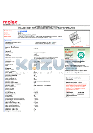 75836-0504 datasheet - 1.85mm by 1.85mm (.073 by .073) Pitch 3-Pair GbX^ Backplane Connector System, Open Header, 30 Circuits, Lead Free, Pin Length 4.55mm (.179)