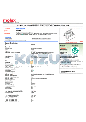 75836-4104 datasheet - 1.85mm by 1.85mm (.073 by .073) Pitch 3-Pair GbX^ Backplane Connector System, Right Guide Header, 60 Circuits, Lead Free, Pin Length 4.55mm (.179)