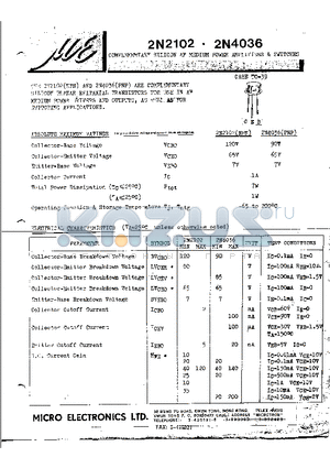 2N4036 datasheet - COMPLEMEMTARY SILICON AF MEDIUM POWER AMPLIFIERS & SWITCHES