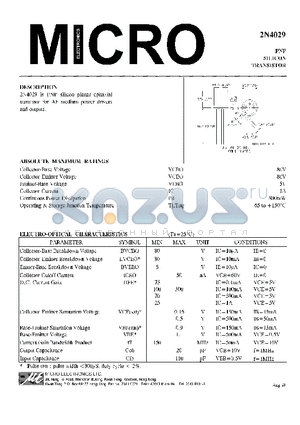 2N4029 datasheet - PNP SILICON TRANSISTOR